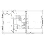 Floor plan layout of the Little Twig 950 Cedar Log home kit, showcasing room dimensions and design for DIY assembly.