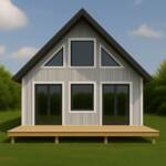 Little Twig 400 SIP home kit with a modern design, featuring large windows and a front porch, set against a green landscape.